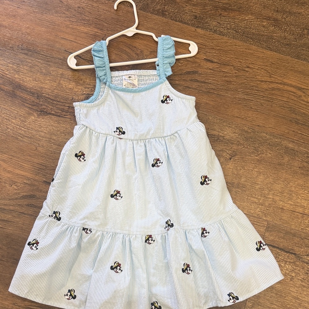 Disney Light Blue Striped Dress with Mickey Embroidery